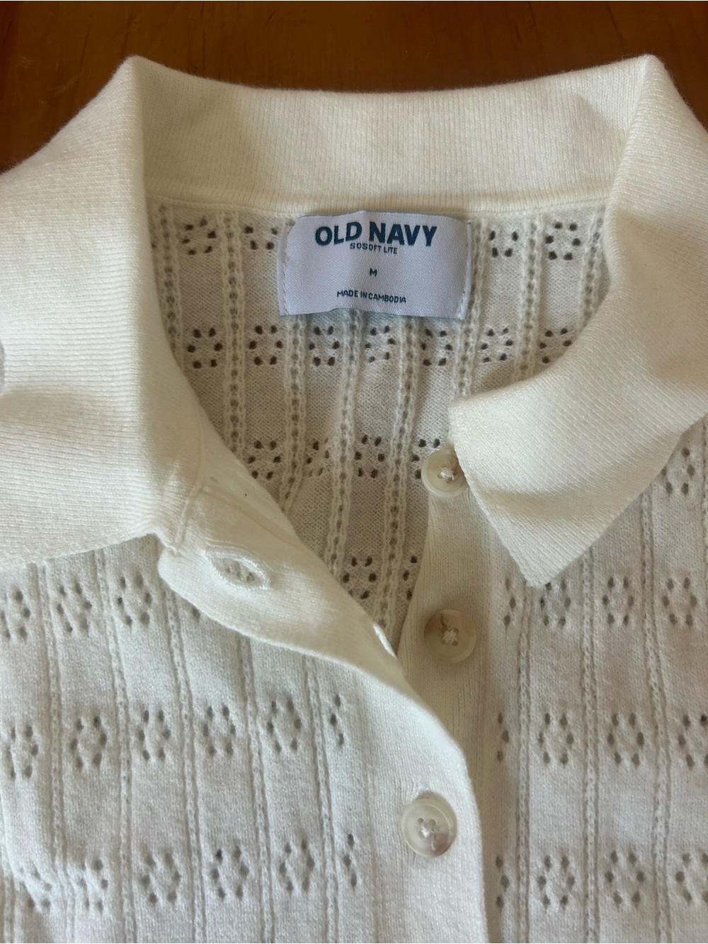 Old Navy Cream Eyelet Polo Sweater - Picture 2 of 5